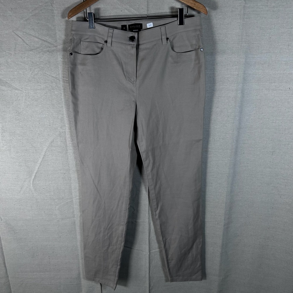 Carlisle Collection Brooke Pants Womens 10 Taupe Cotton Stretch Slim Leg Trouser